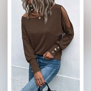 La Mode Cold Shoulder Cutout Boatneck Top sz Sm